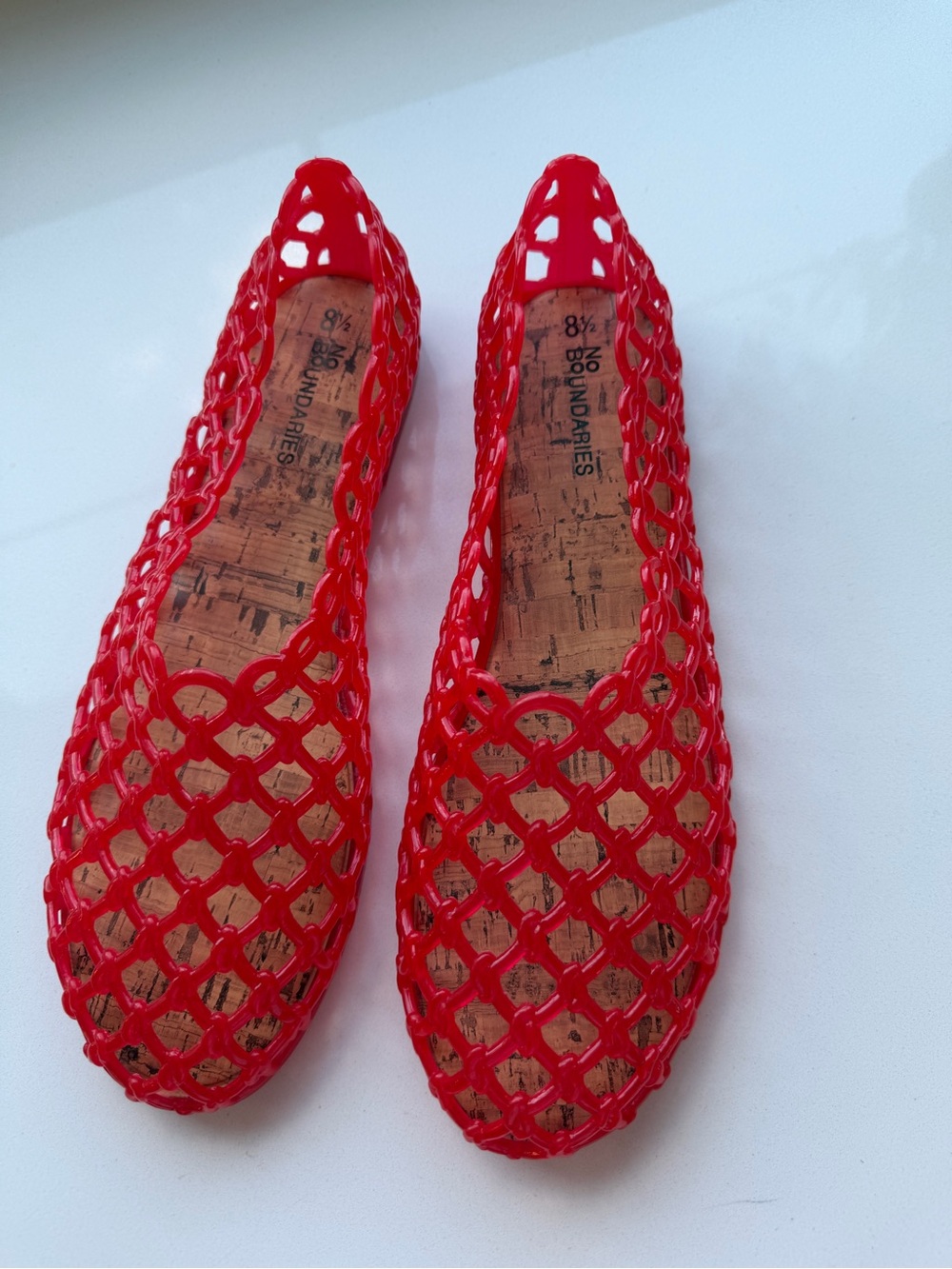 No Boundaries Bright Red Open-Weave Jelly Flats